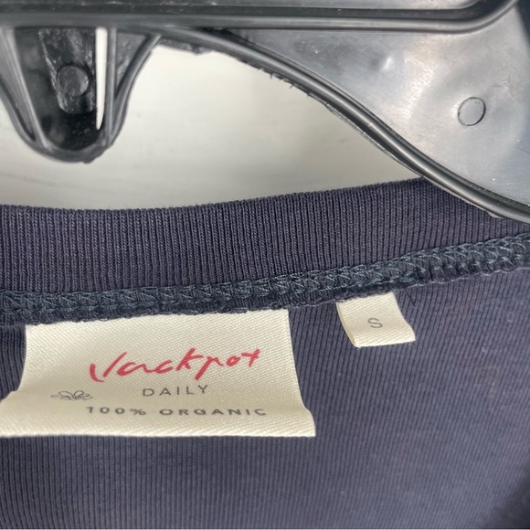 Jackpot Daily Organic Cotton Embroidered Floral Tee Shirt Navy Blue Small Boho - Picture 6 of 6